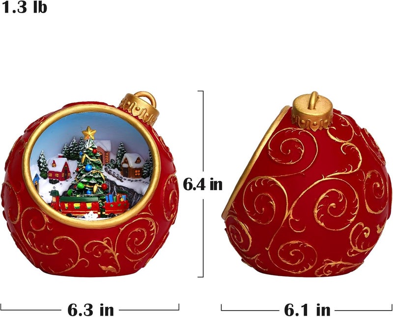 Priddop Christmas Village Scene Animated Rotating Train LED Lights Christmas Decorations Music with Volume Adjustment USB/Battery Timer Collectible Buildings Figurines Globe Gifts - Image 5